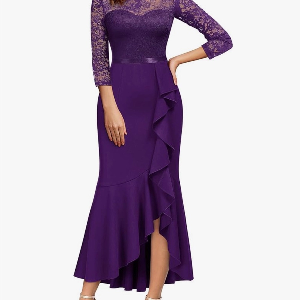 Chic Purple Lace Long Sleeve Dress
